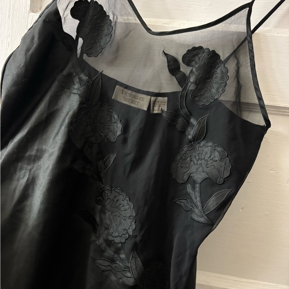Black Floral Embroidered Slip Dress